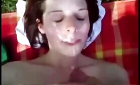 She takes cum during a picknick