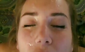 Cute girlfriend with braces takes facial