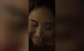 Pudgy Chick With A Faceful Of Cum