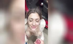 Cute Babe Wearing Glasses Gets Blasted In The Face